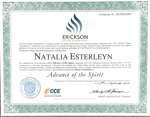 Advance of the Spirit, 25 ч — Erickson College International (ICF CCE)